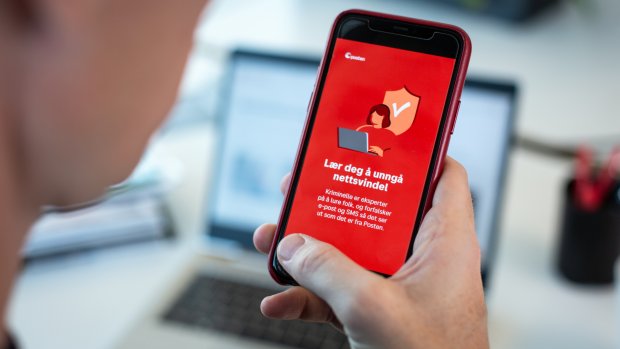 Person holding a Ccllphone in the hand reading about online fraud.