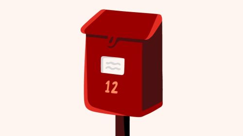 Illustration of a red mailbox on a stick with pink background