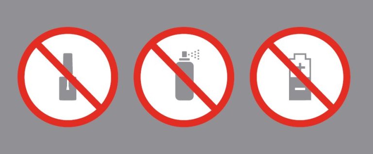 Illutrasjon av farlig gods man ikke kan ha med på fly